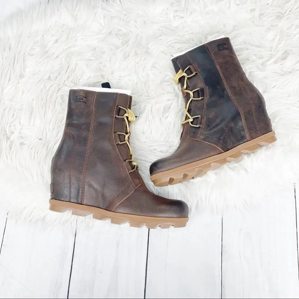 Sorel Women's Brown Joan of Arctic‎ Wedge II Leather Boots Burro 10.5 NEW $240